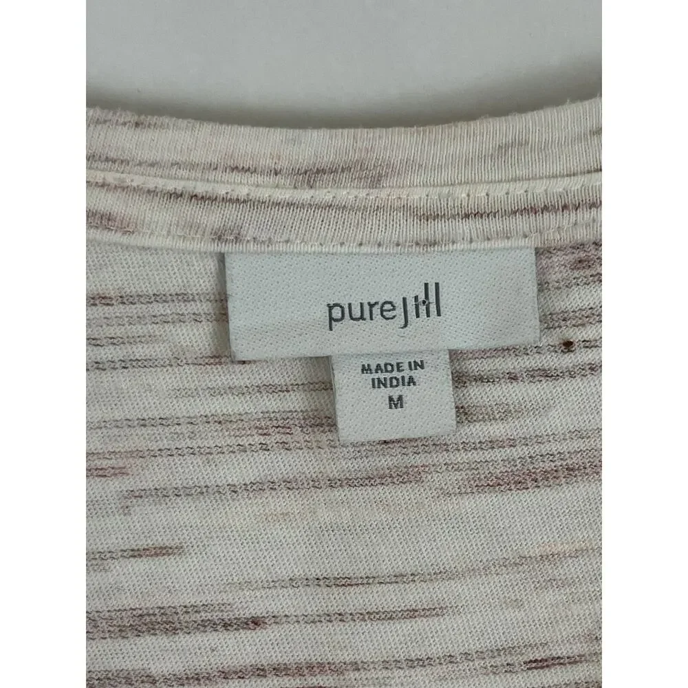 Pure Jill Tunic Women Size M Cream Mauve Space Dye 3/4 Sleeve Knit Top
